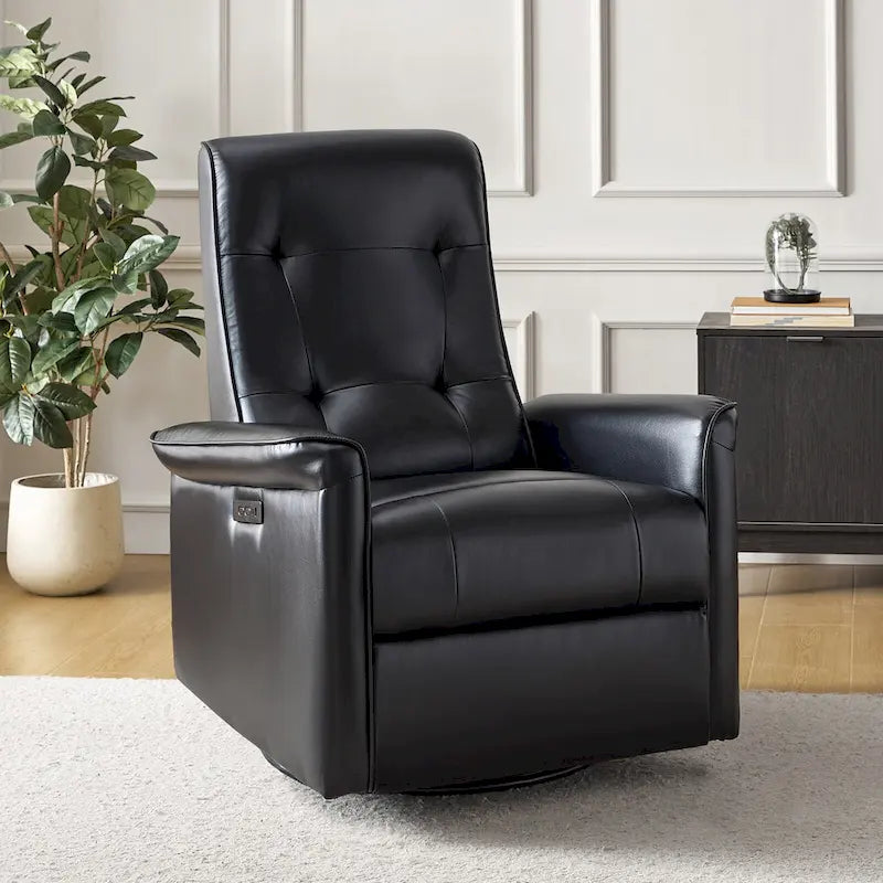 Modern Faux Leather Swivel Power Recliner with USB Ports
