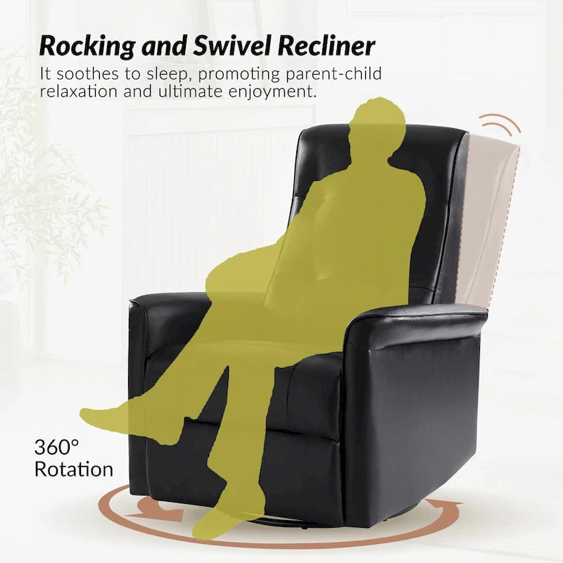 Modern Faux Leather Swivel Power Recliner with USB Ports