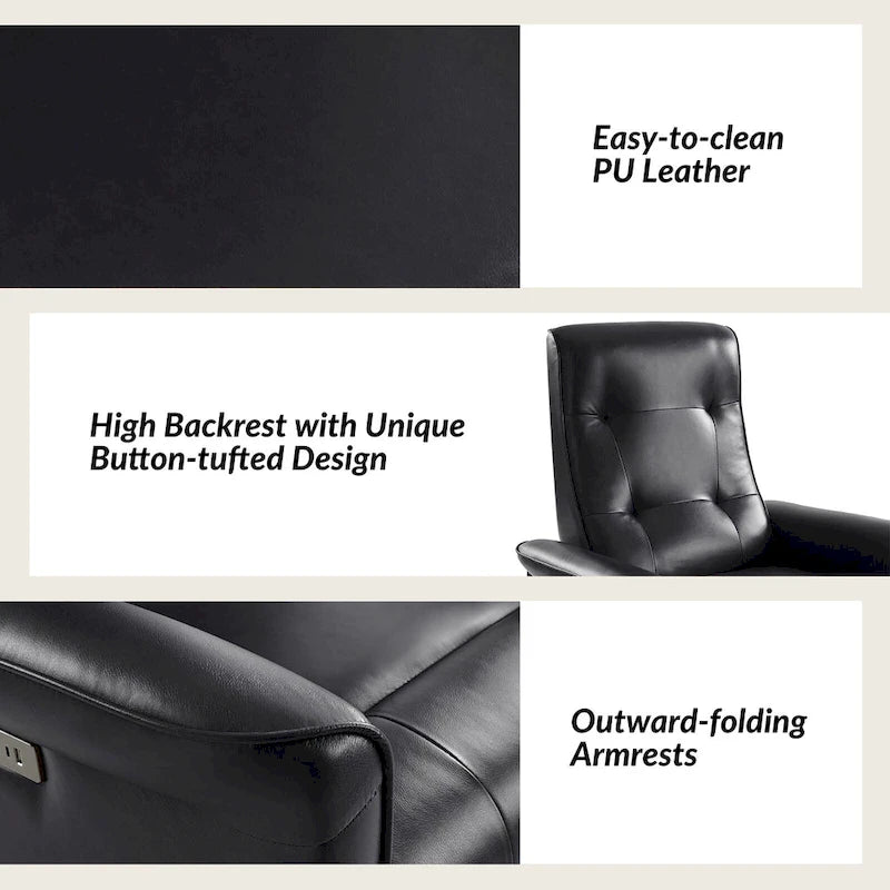 Modern Faux Leather Swivel Power Recliner with USB Ports