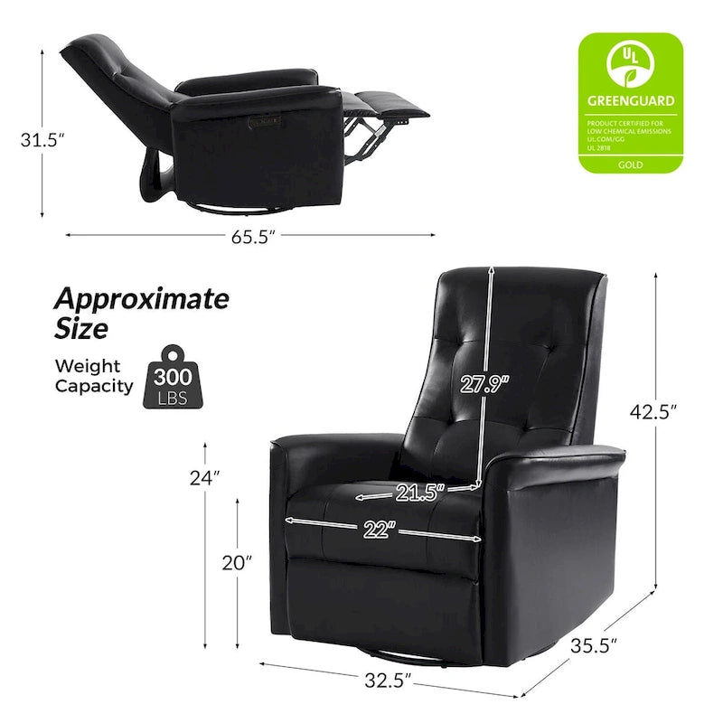 Modern Faux Leather Swivel Power Recliner with USB Ports