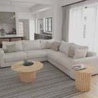 Sejo Coffee Table, 34 Inch Round Top with Fluted Base in Natural Brown Mango Wood