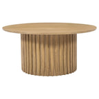 Sejo Coffee Table, 34 Inch Round Top with Fluted Base in Natural Brown Mango Wood