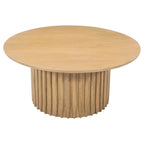 Sejo Coffee Table, 34 Inch Round Top with Fluted Base in Natural Brown Mango Wood