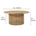 Sejo Coffee Table, 34 Inch Round Top with Fluted Base in Natural Brown Mango Wood