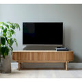 63-Inch Mid-Century Modern Sliding Door TV Lowboard, Natural