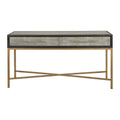 Art Deco Solid Wood and Vegan Leather Shagreen with Brass Accents Console Table - 59W X 16D X 32.3H