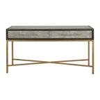 Art Deco Solid Wood and Vegan Leather Shagreen with Brass Accents Console Table - 59W X 16D X 32.3H