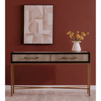 Art Deco Solid Wood and Vegan Leather Shagreen with Brass Accents Console Table - 59W X 16D X 32.3H