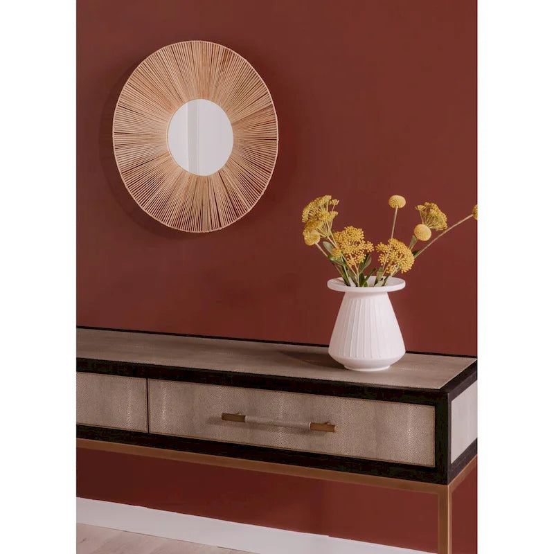 Art Deco Solid Wood and Vegan Leather Shagreen with Brass Accents Console Table - 59W X 16D X 32.3H