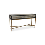 Art Deco Solid Wood and Vegan Leather Shagreen with Brass Accents Console Table - 59W X 16D X 32.3H