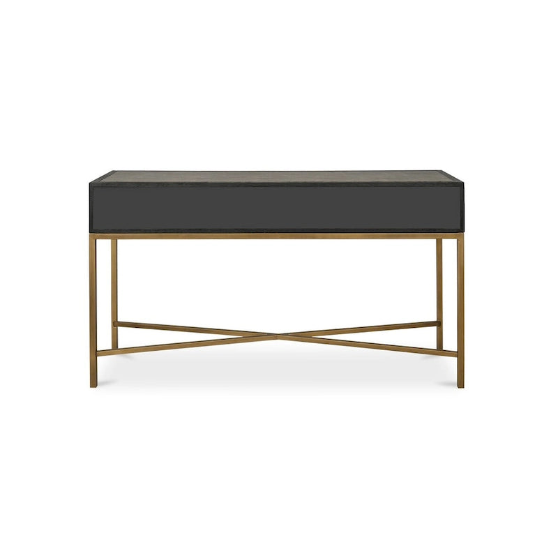 Art Deco Solid Wood and Vegan Leather Shagreen with Brass Accents Console Table - 59W X 16D X 32.3H