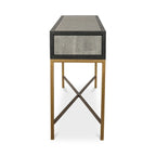 Art Deco Solid Wood and Vegan Leather Shagreen with Brass Accents Console Table - 59W X 16D X 32.3H