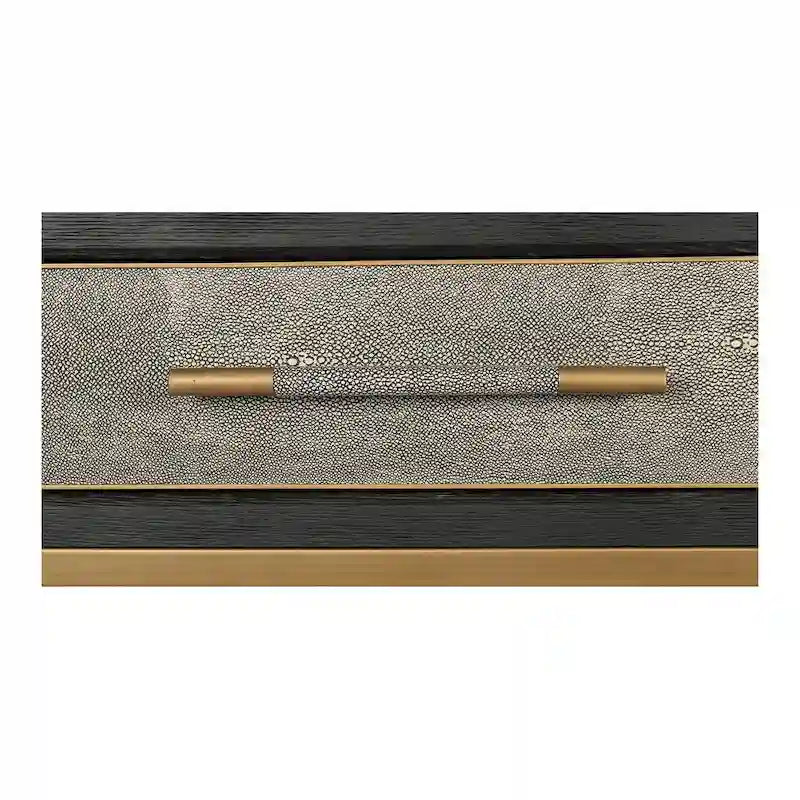 Art Deco Solid Wood and Vegan Leather Shagreen with Brass Accents Console Table - 59W X 16D X 32.3H