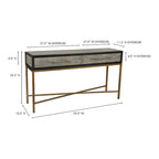 Art Deco Solid Wood and Vegan Leather Shagreen with Brass Accents Console Table - 59W X 16D X 32.3H