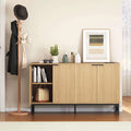 Buffet Table Kitchen Sideboard with Wavy-Patterned Doors