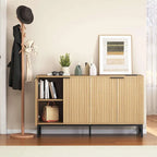 Buffet Table Kitchen Sideboard with Wavy-Patterned Doors