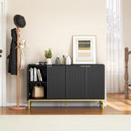 Buffet Table Kitchen Sideboard with Wavy-Patterned Doors