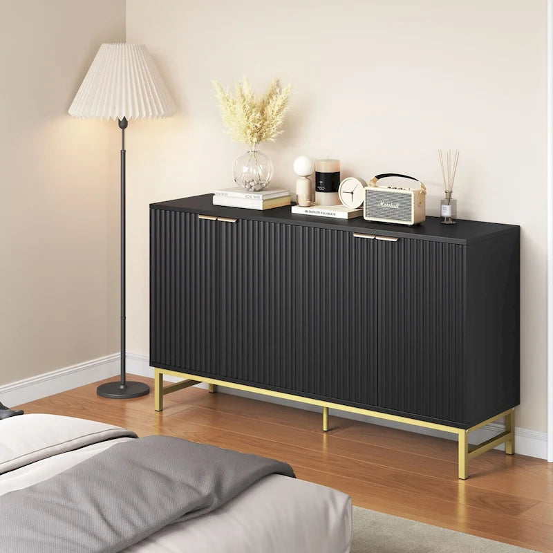 Buffet Table Kitchen Sideboard with Wavy-Patterned Doors