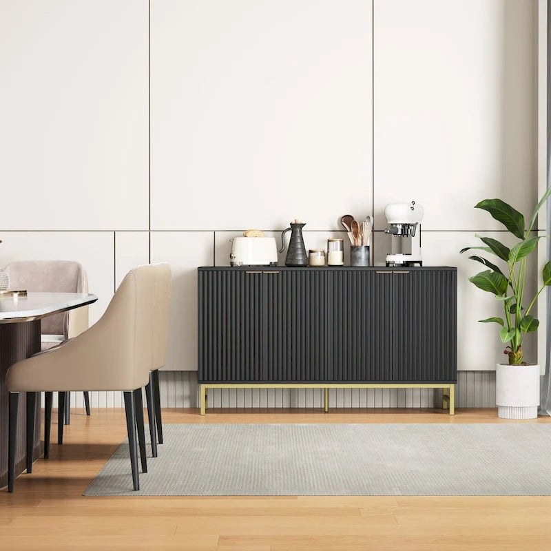 Buffet Table Kitchen Sideboard with Wavy-Patterned Doors