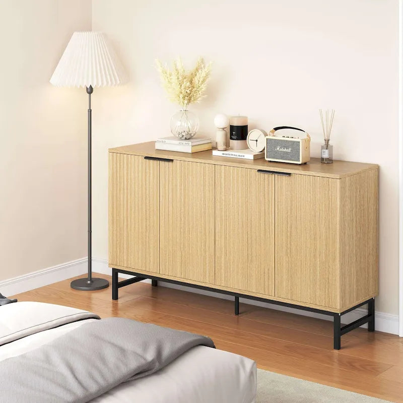 Buffet Table Kitchen Sideboard with Wavy-Patterned Doors