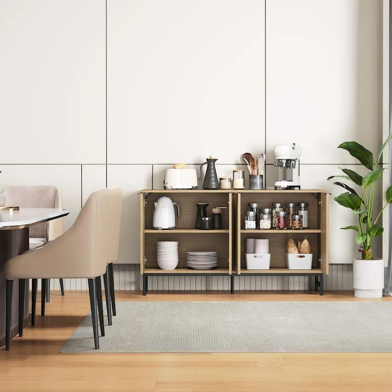 Buffet Table Kitchen Sideboard with Wavy-Patterned Doors