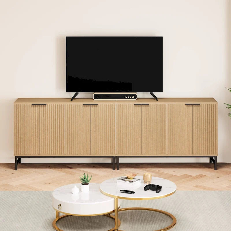 Buffet Table Kitchen Sideboard with Wavy-Patterned Doors