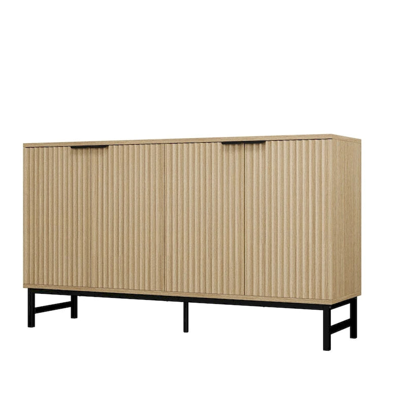 Buffet Table Kitchen Sideboard with Wavy-Patterned Doors