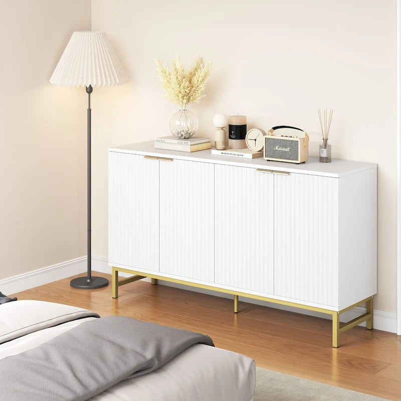 Buffet Table Kitchen Sideboard with Wavy-Patterned Doors
