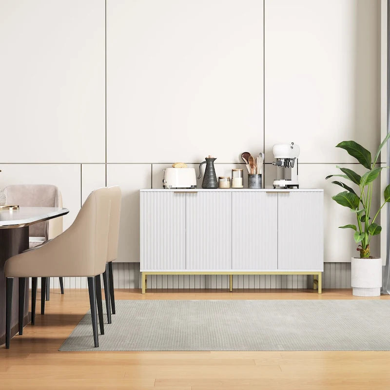 Buffet Table Kitchen Sideboard with Wavy-Patterned Doors