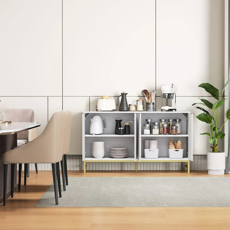 Buffet Table Kitchen Sideboard with Wavy-Patterned Doors