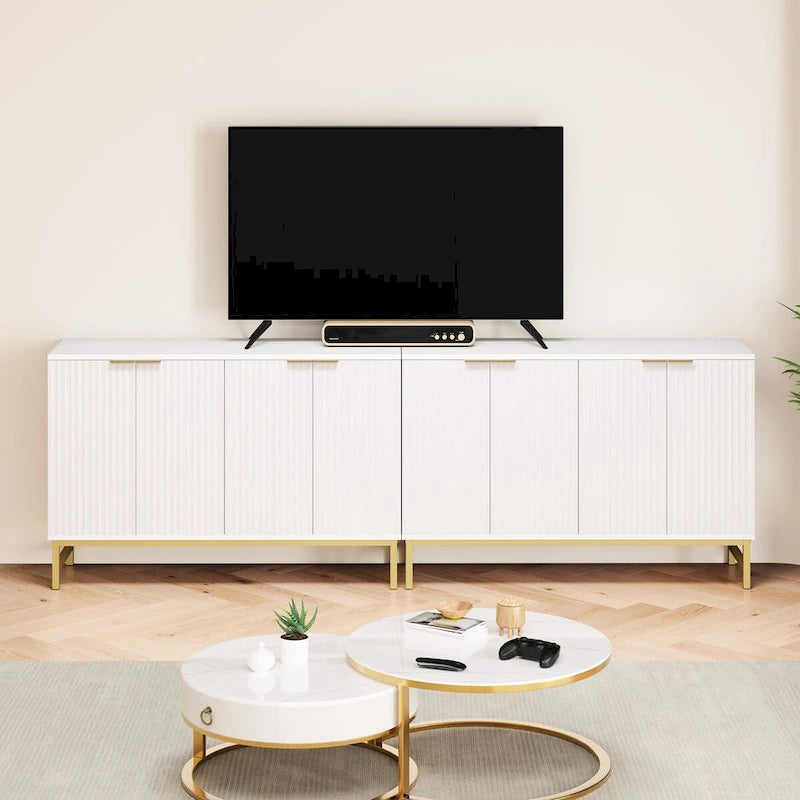 Buffet Table Kitchen Sideboard with Wavy-Patterned Doors