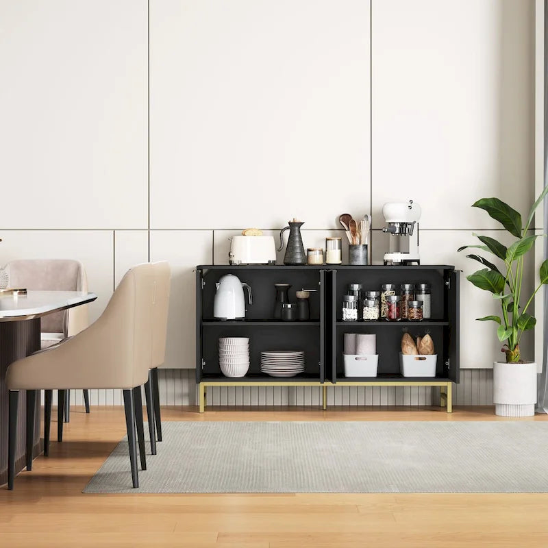Buffet Table Kitchen Sideboard with Wavy-Patterned Doors
