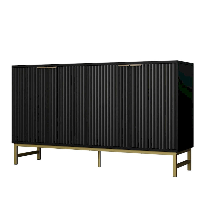 Buffet Table Kitchen Sideboard with Wavy-Patterned Doors
