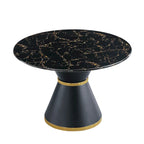 Black Marble Printed MDF Round Dining Table, Black Columnar Base with Gold Annulus(chairs Not Included)