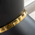 Black Marble Printed MDF Round Dining Table, Black Columnar Base with Gold Annulus(chairs Not Included)