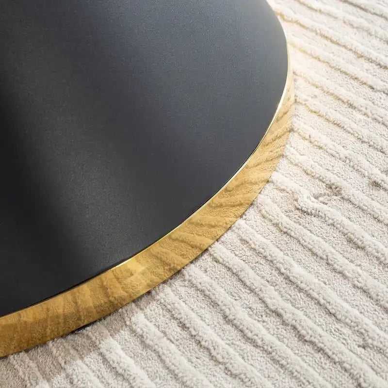 Black Marble Printed MDF Round Dining Table, Black Columnar Base with Gold Annulus(chairs Not Included)
