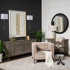 Gray Fir Veneer with Gold Metal Frame Base 9 Drawer Sideboard