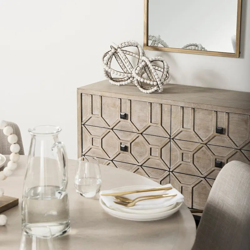 Gray Fir Veneer with Gold Metal Frame Base 9 Drawer Sideboard