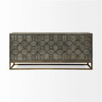 Gray Fir Veneer with Gold Metal Frame Base 9 Drawer Sideboard
