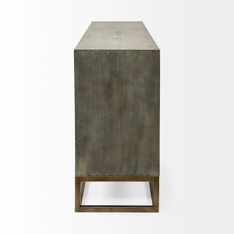 Gray Fir Veneer with Gold Metal Frame Base 9 Drawer Sideboard
