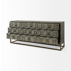 Gray Fir Veneer with Gold Metal Frame Base 9 Drawer Sideboard