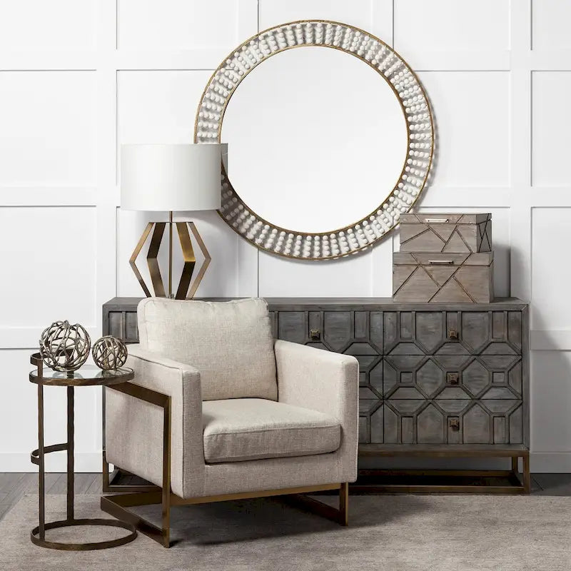 Gray Fir Veneer with Gold Metal Frame Base 9 Drawer Sideboard