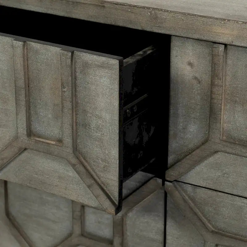 Gray Fir Veneer with Gold Metal Frame Base 9 Drawer Sideboard