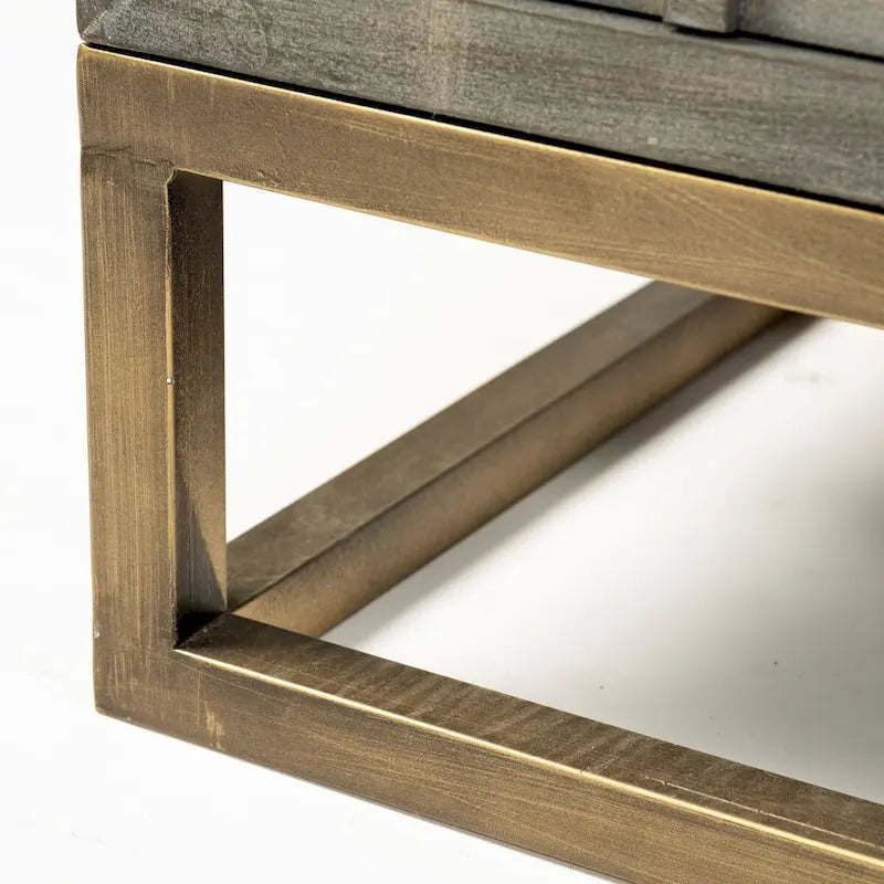 Gray Fir Veneer with Gold Metal Frame Base 9 Drawer Sideboard