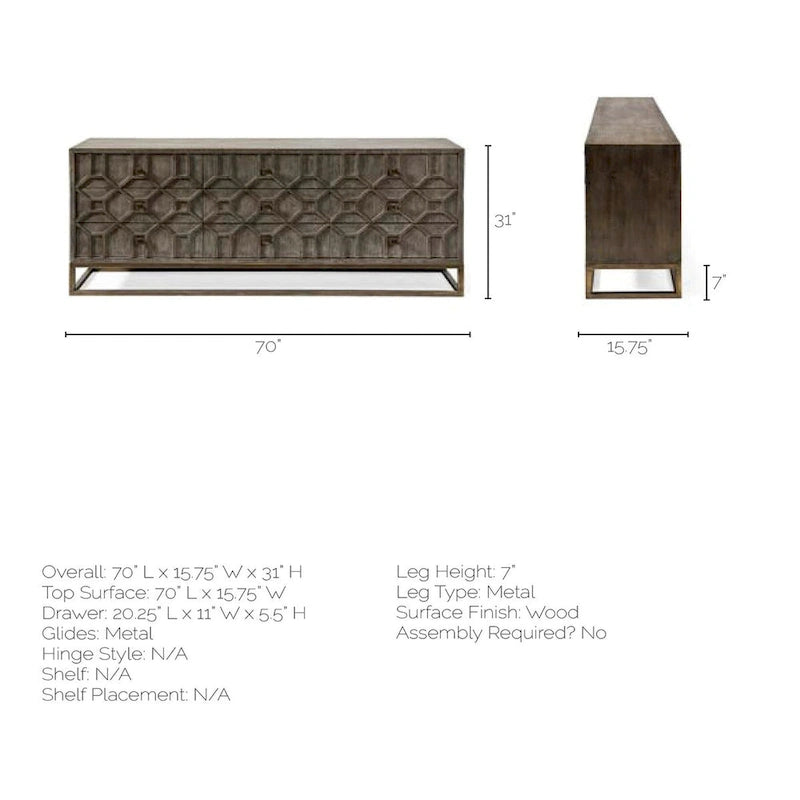 Gray Fir Veneer with Gold Metal Frame Base 9 Drawer Sideboard