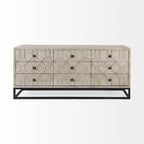Gray Fir Veneer with Gold Metal Frame Base 9 Drawer Sideboard