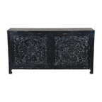 Black Hand Carved 4 Door Sideboard Cabinet
