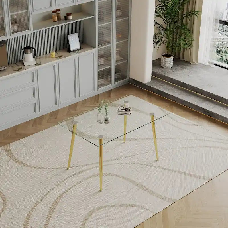 0.32 Thick Tempered Glass Top Dining Table with Stainless Steel Legs for Small Space, Dining Room