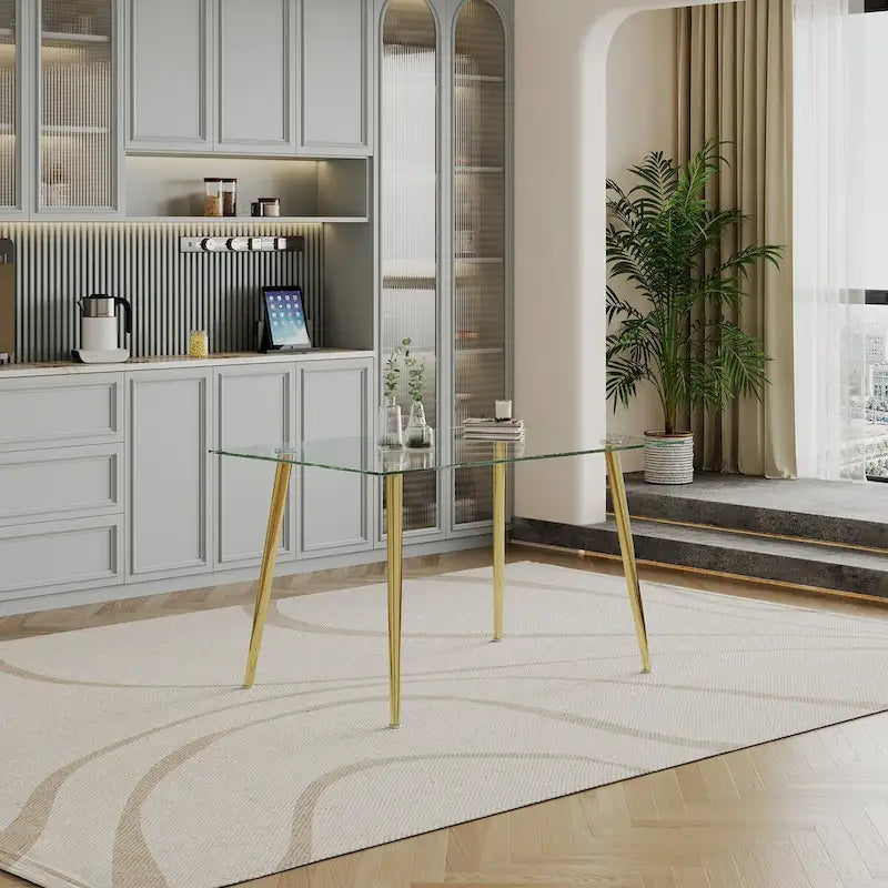 0.32 Thick Tempered Glass Top Dining Table with Stainless Steel Legs for Small Space, Dining Room