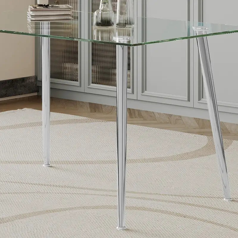 0.32 Thick Tempered Glass Top Dining Table with Stainless Steel Legs for Small Space, Dining Room